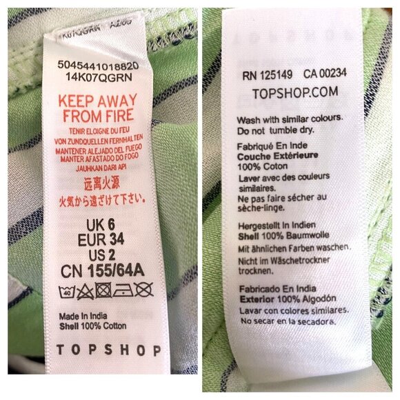 NWT Topshop Green Stripe paper bag Shorts, size 2 - Picture 7 of 8